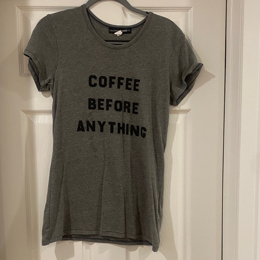 Casual Gray Graphic Tee - Coffee Before Anything